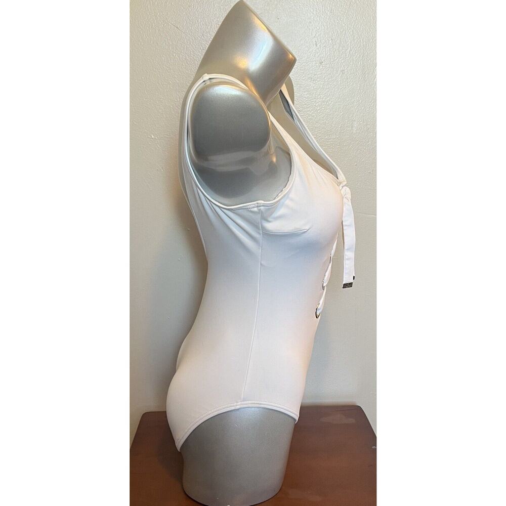 Michael Kors Womens One Piece Swimsuit Size 12 White Lace Up Gold Rivets NEW - Picture 3 of 7